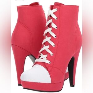 Ellie Red and White Heeled Boots